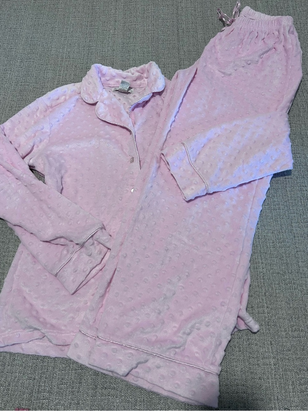 Plush Light Pink Dotted Pajama Set.     Size M